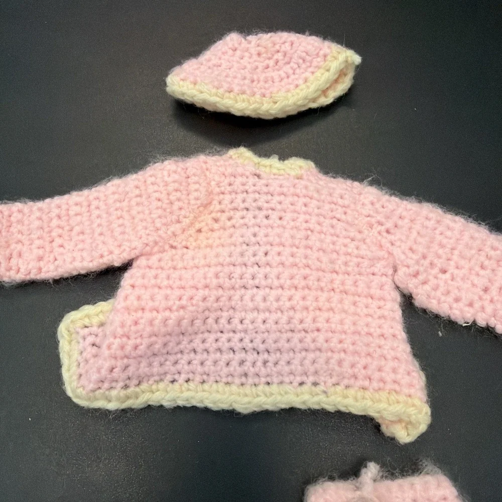 Vintage Handmade Crocheted Pink Color Dress, Barbie Size With Accessories